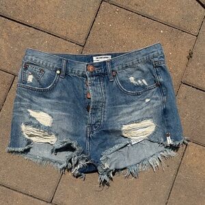 One Teaspoon Frayed Blue Jean Shorts